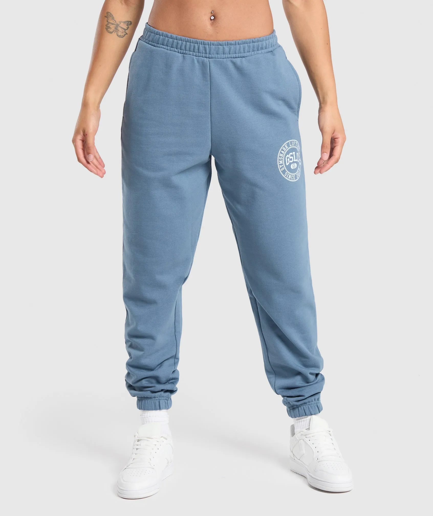 Gymshark GSLC Weight Graphic Pants - Faded Blue sold by Gymshark