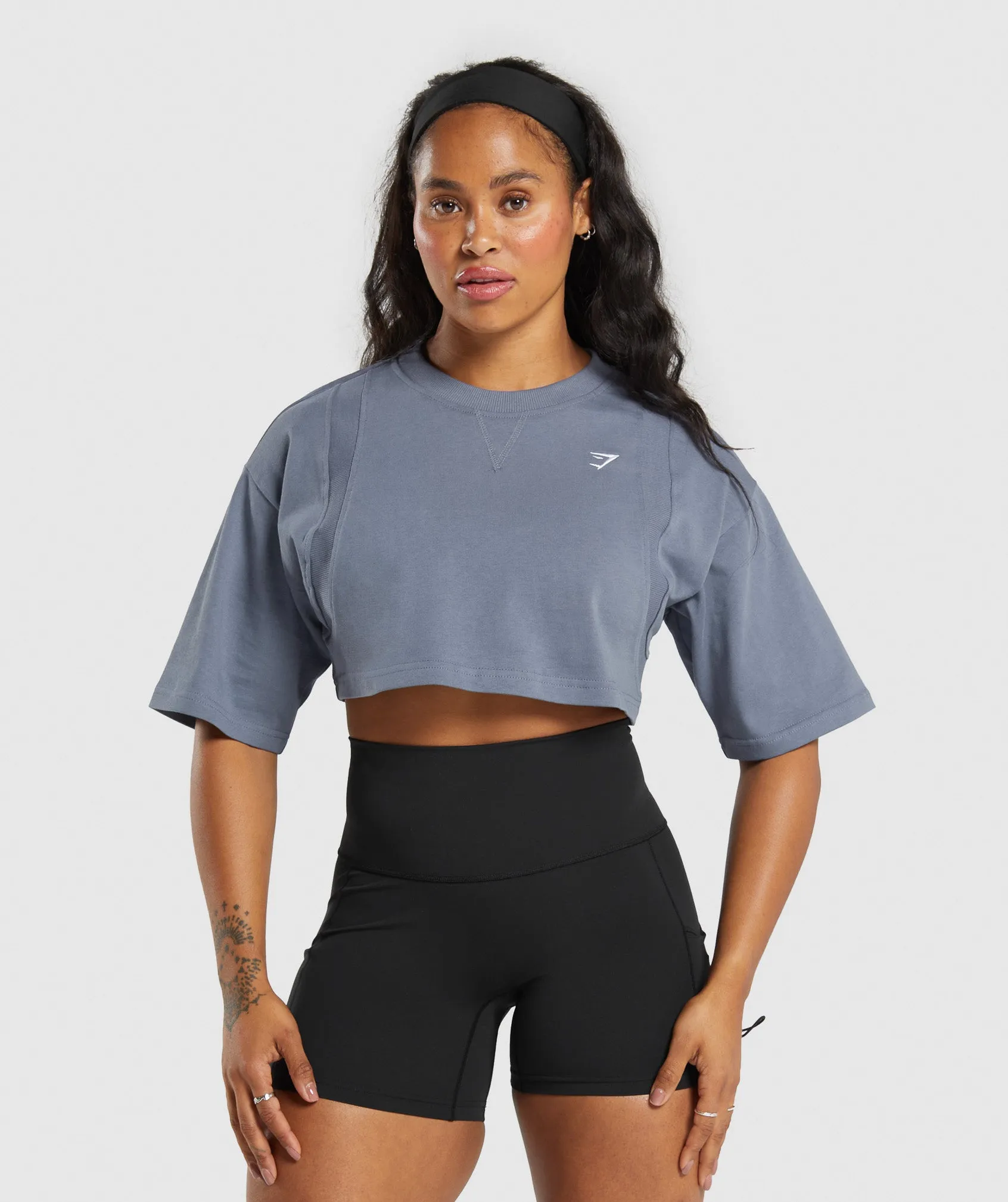 Gymshark Heavyweight Cotton Crop T-Shirt - Blue sold by Gymshark