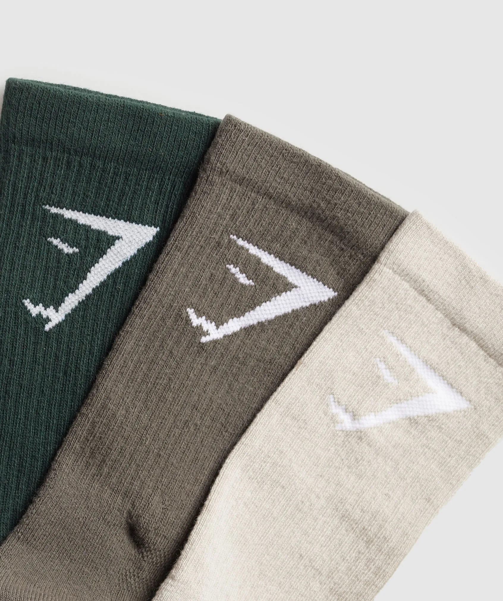 Gymshark Crew Socks 3pk - Victory Green/Camo Brown/Pebble Grey sold by Gymshark product image thumbnail 2