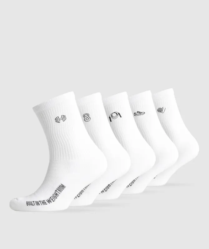 Gymshark GFX Conditioning Crew Socks 5pk - White sold by Gymshark