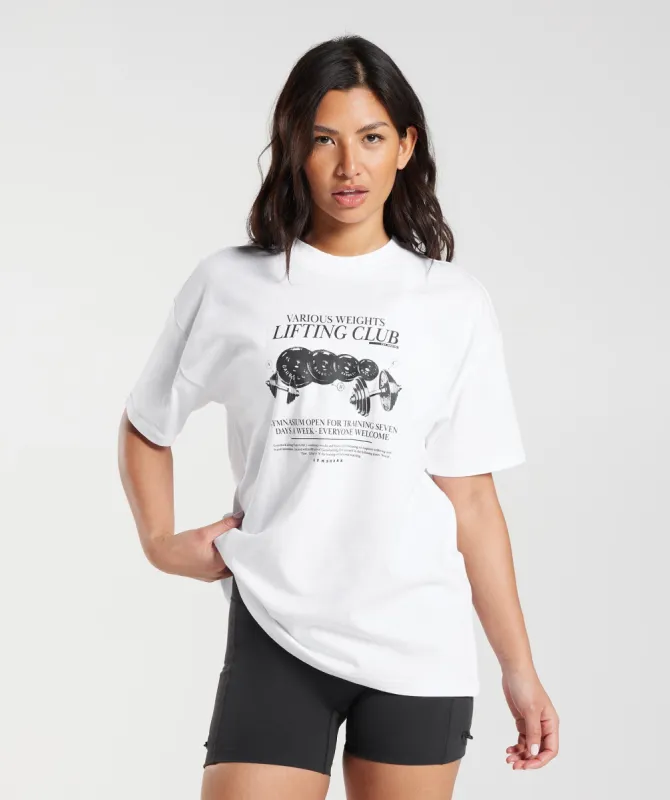 Gymshark Lifting Graphic Oversized T-Shirt - White sold by Gymshark