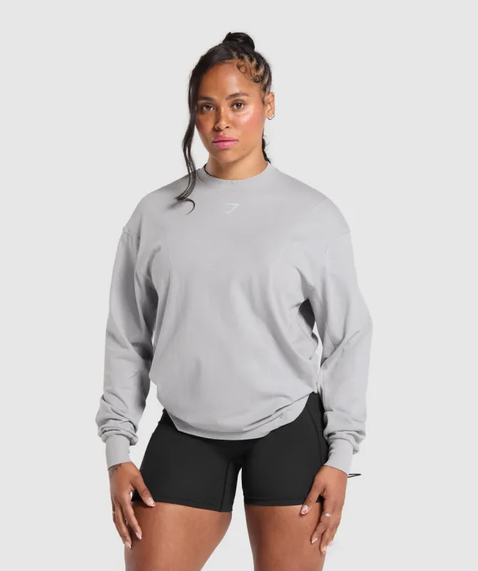 Gymshark Power Oversized Long Sleeve Top - Silver Grey/Acid Wash Small Ball sold by Gymshark