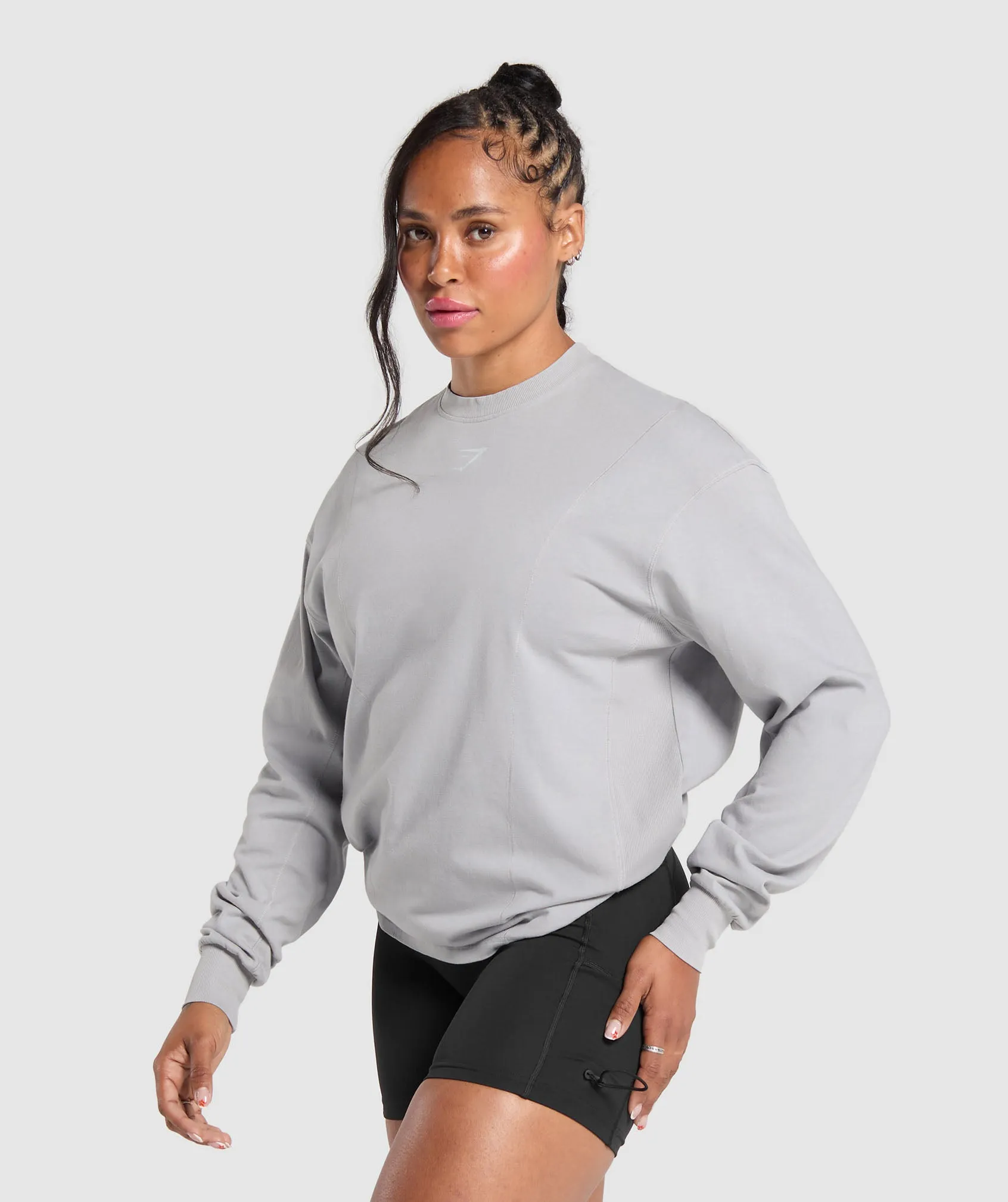 Gymshark Power Oversized Long Sleeve Top - Silver Grey/Acid Wash Small Ball sold by Gymshark product image thumbnail 3