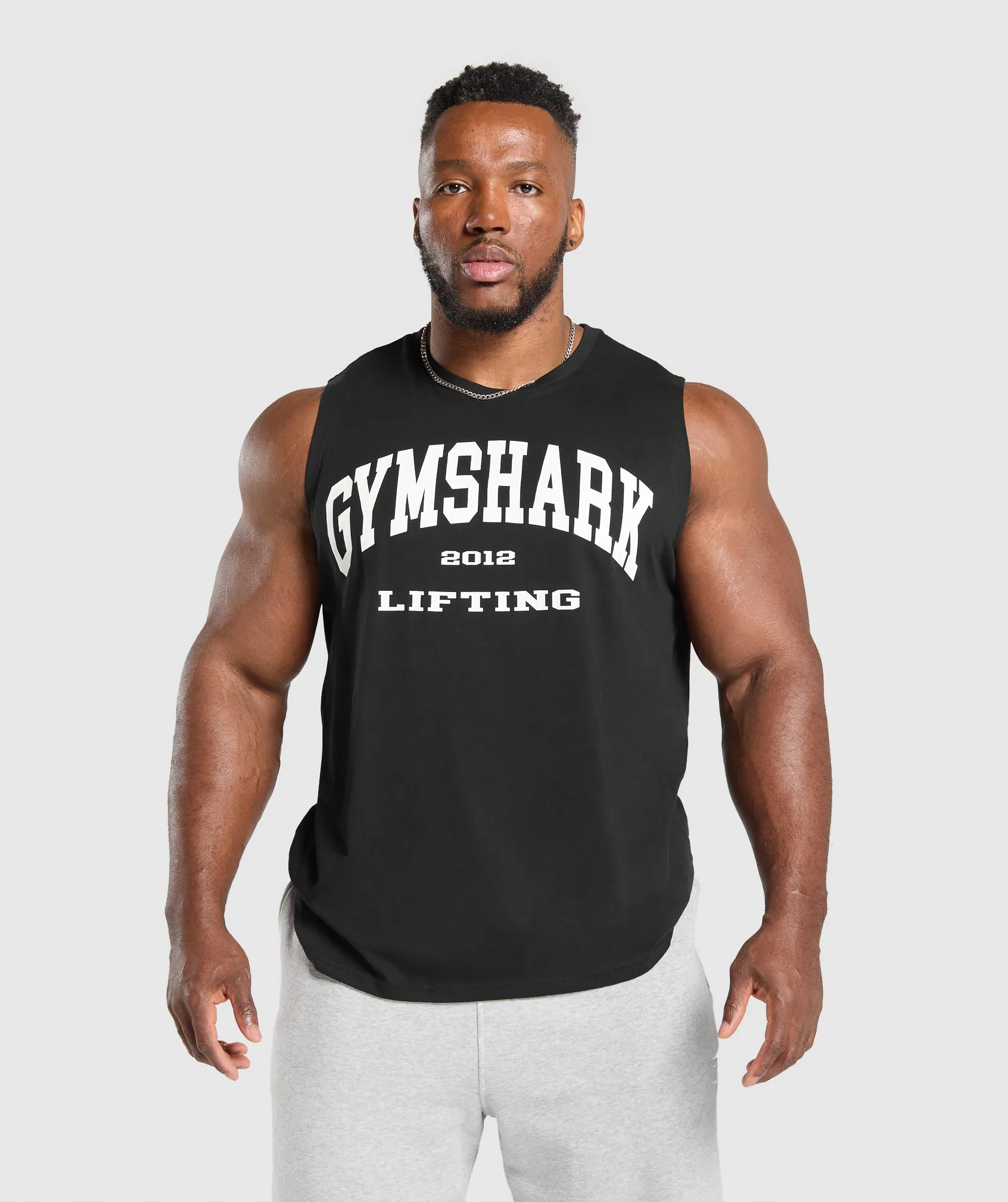 Gymshark 2012 Lifting Drop Arm Tank - Black sold by Gymshark
