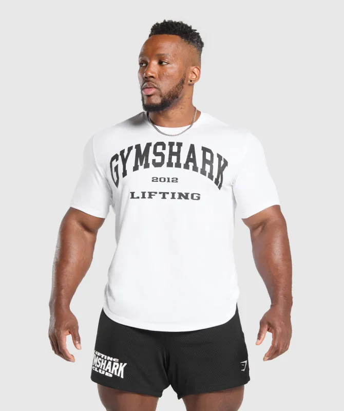 Gymshark 2012 Lifting T-Shirt - White sold by Gymshark