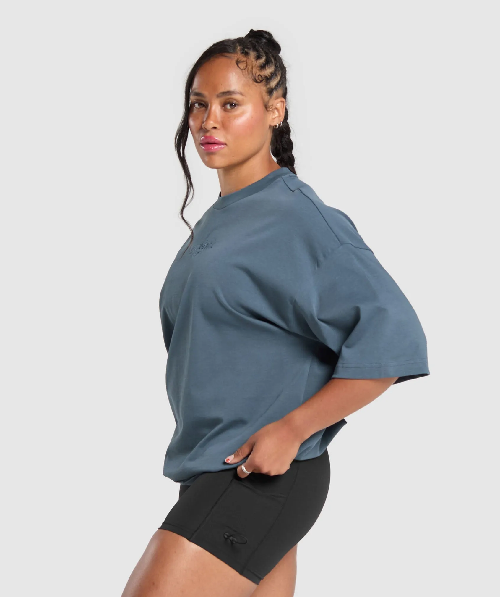 Gymshark Embroidered Logo Oversized T-Shirt - Cargo Blue sold by Gymshark product image thumbnail 3