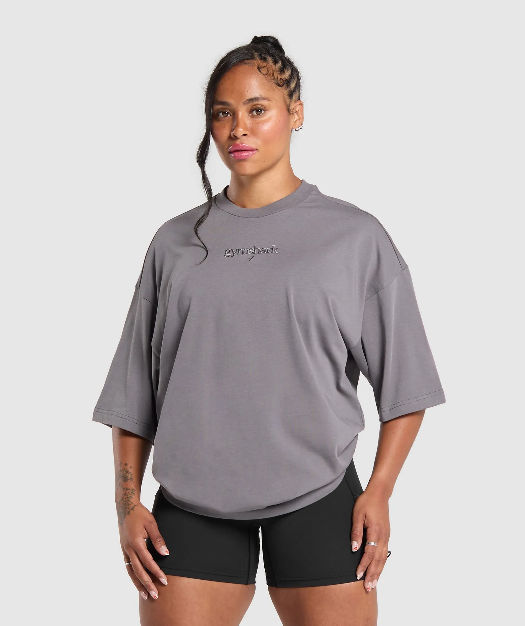 Gymshark Embroidered Logo Oversized T-Shirt - Brushed Grey sold by Gymshark