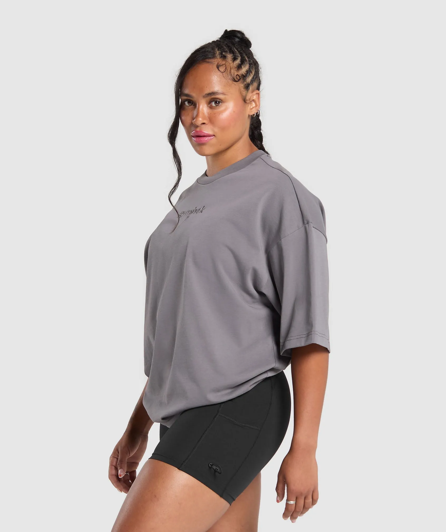 Gymshark Embroidered Logo Oversized T-Shirt - Brushed Grey sold by Gymshark product image thumbnail 3