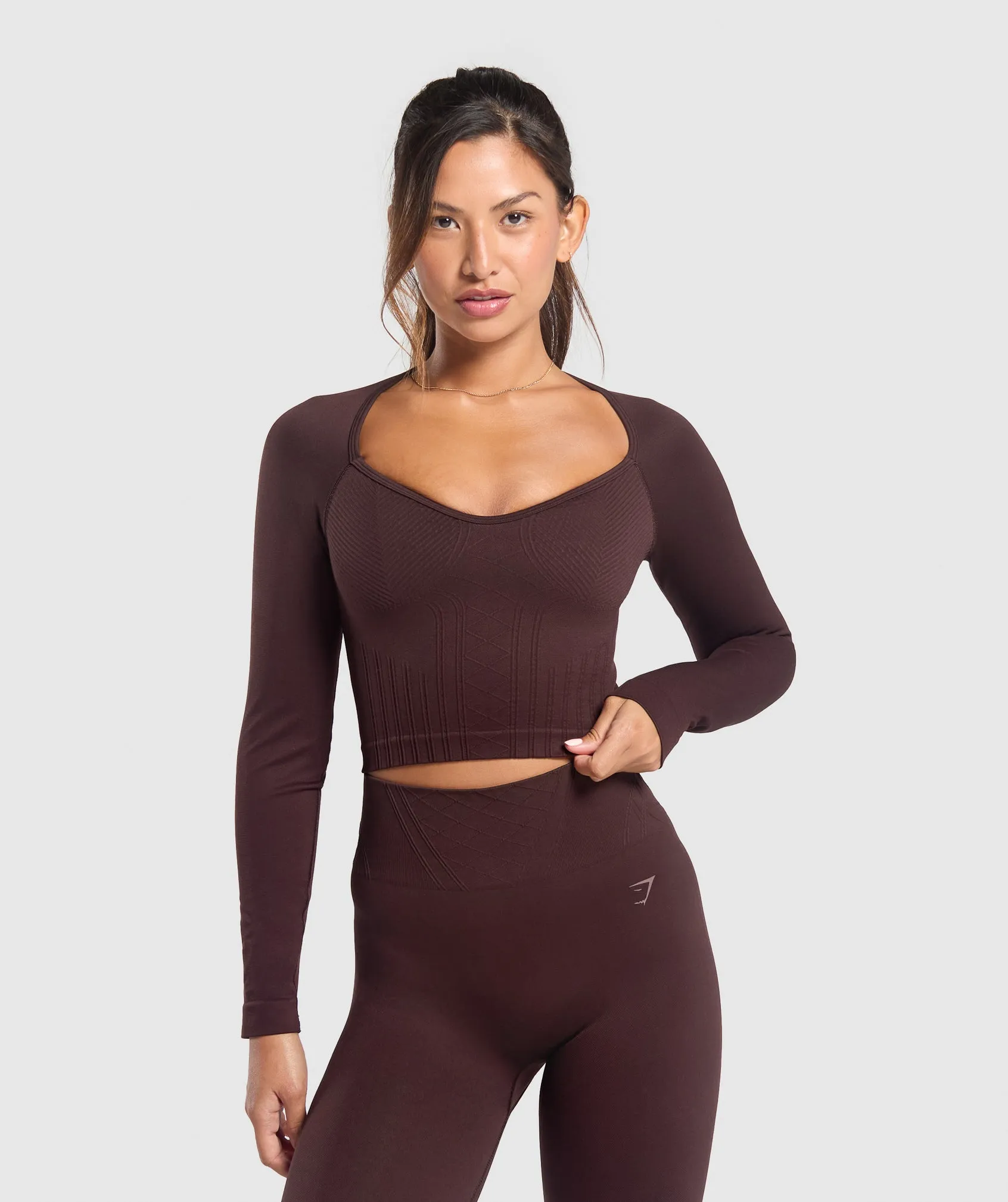 Gymshark Corset Seamless Long Sleeve Top - Heritage Brown sold by Gymshark