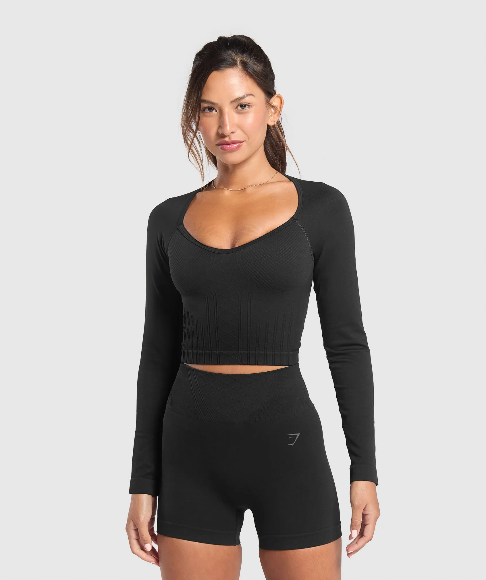 Gymshark Corset Seamless Long Sleeve Top - Black sold by Gymshark