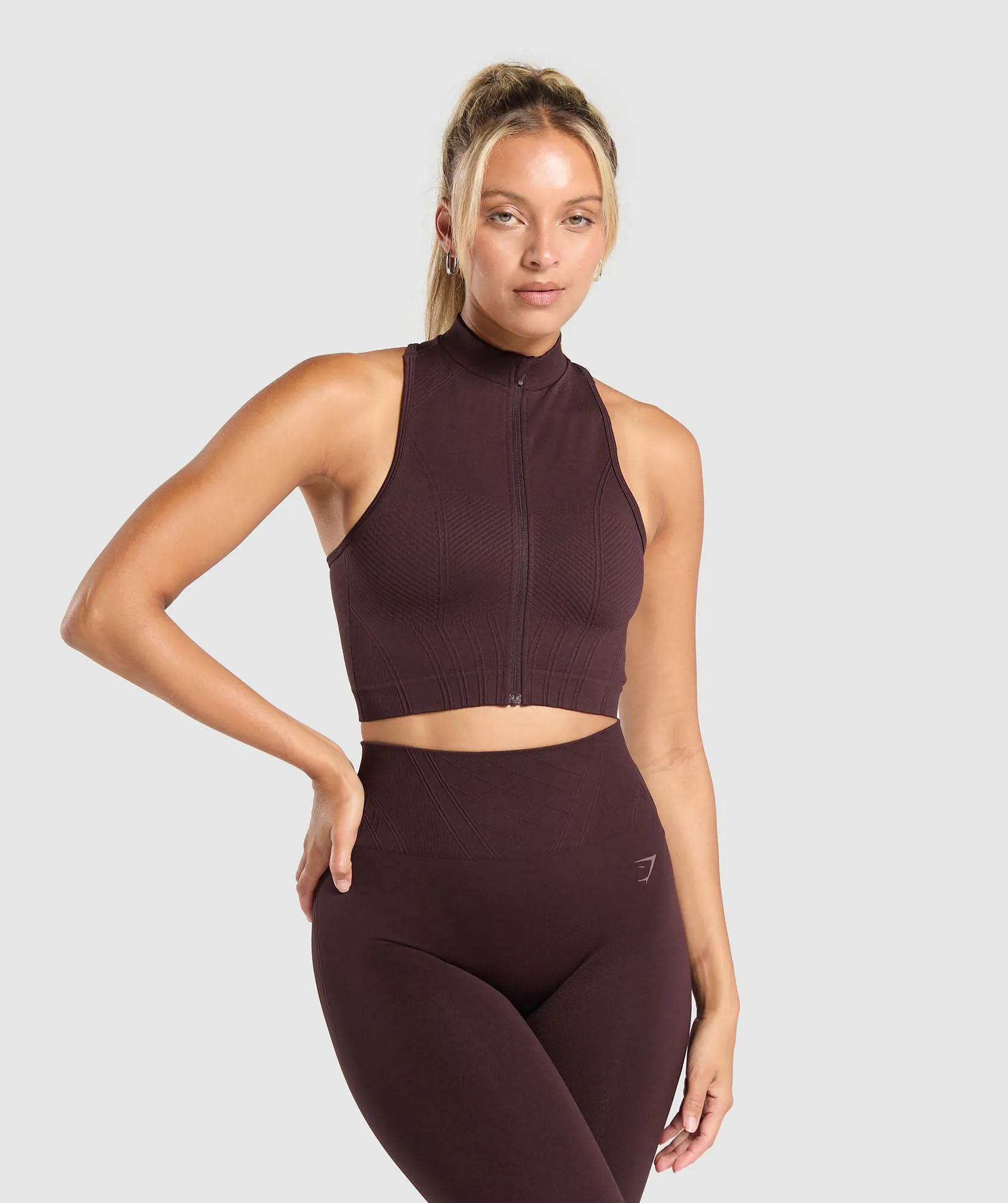 Gymshark Corset Seamless Crop Tank - Heritage Brown sold by Gymshark