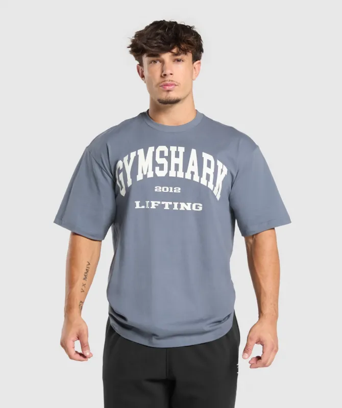 Gymshark 2012 Lifting Oversized T-Shirt - Iron Blue sold by Gymshark