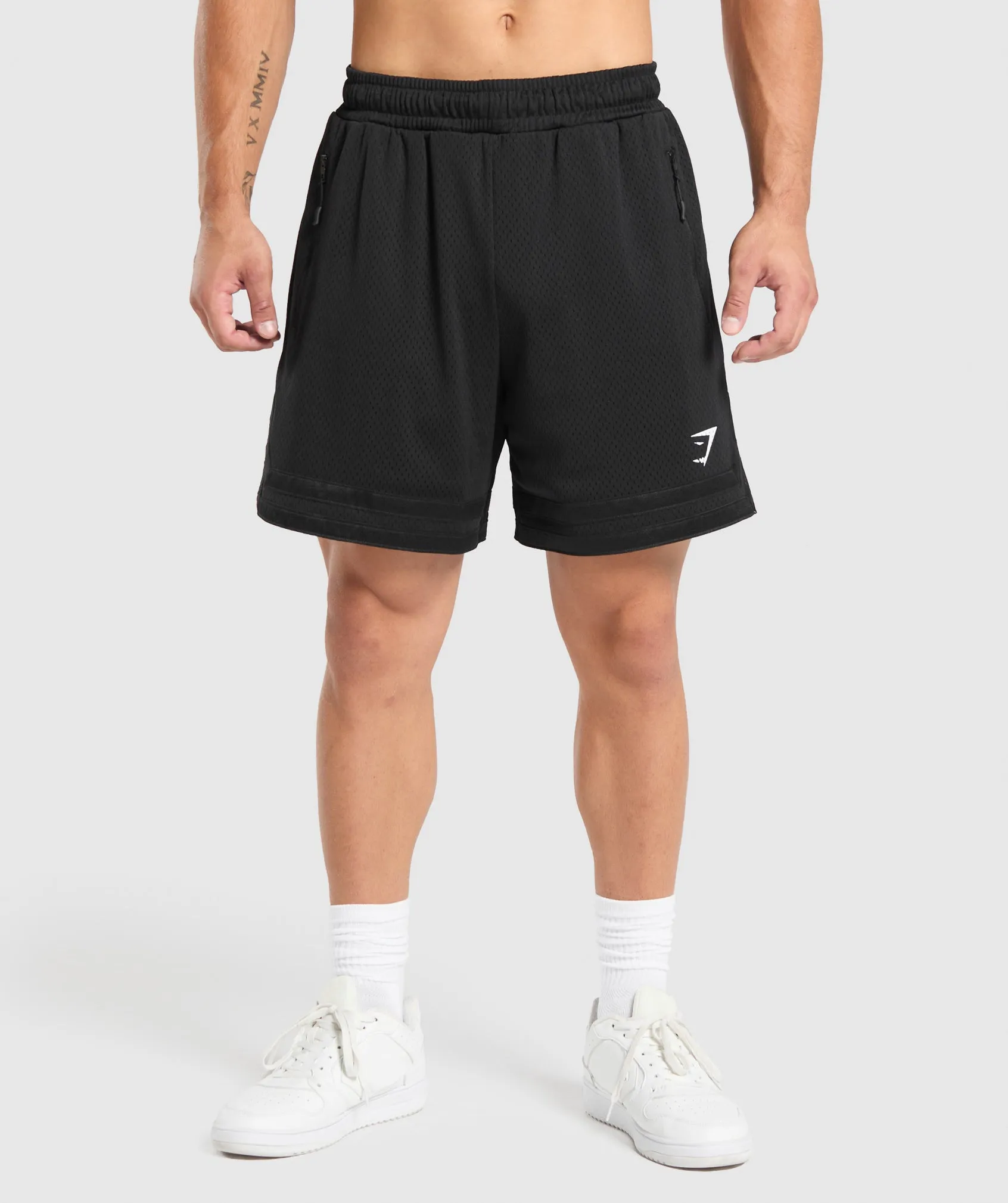 Gymshark Campus Mesh Shorts - Black/White Logo sold by Gymshark