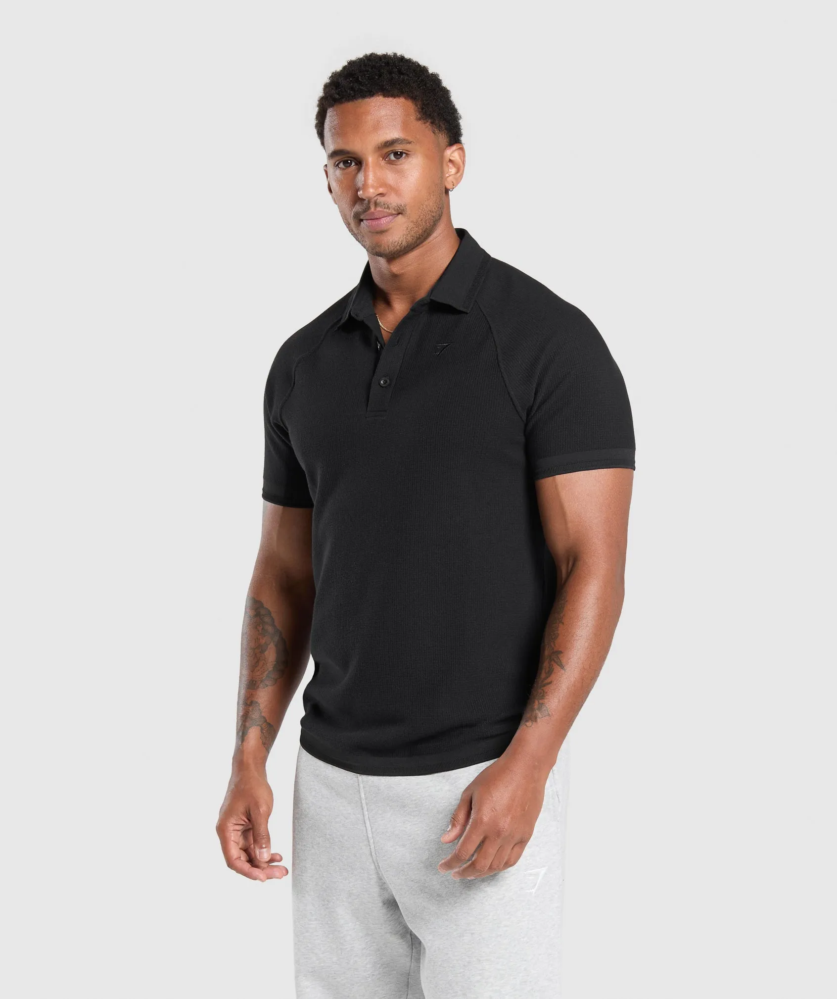 Gymshark Waffle Polo Shirt - Black sold by Gymshark product image thumbnail 3