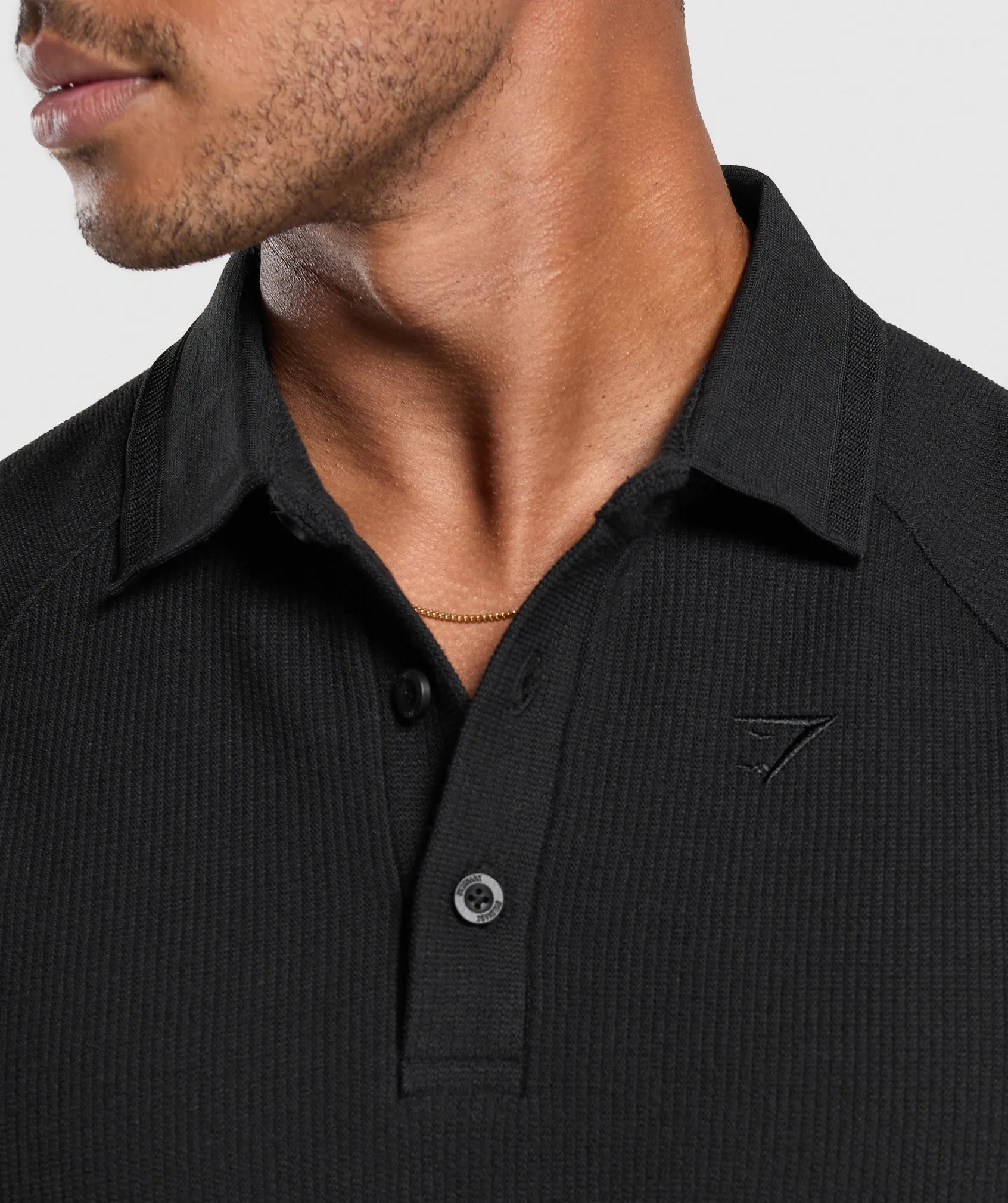 Gymshark Waffle Polo Shirt - Black sold by Gymshark product image thumbnail 5