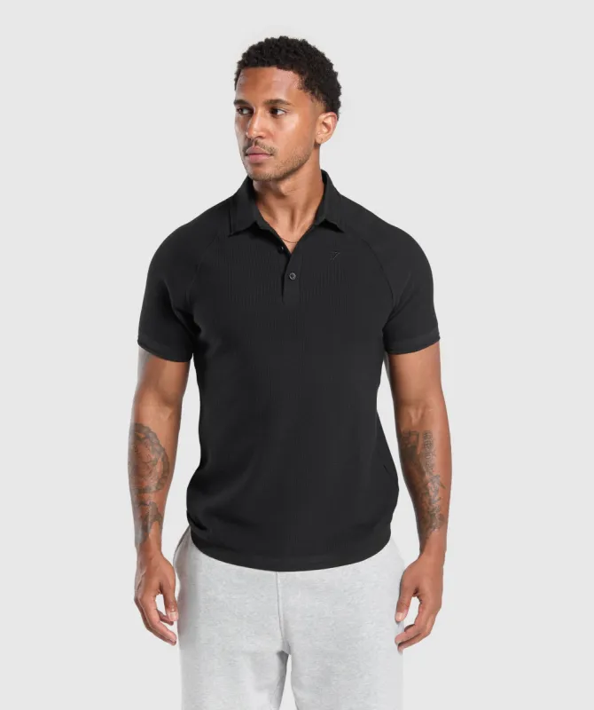 Gymshark Waffle Polo Shirt - Black sold by Gymshark