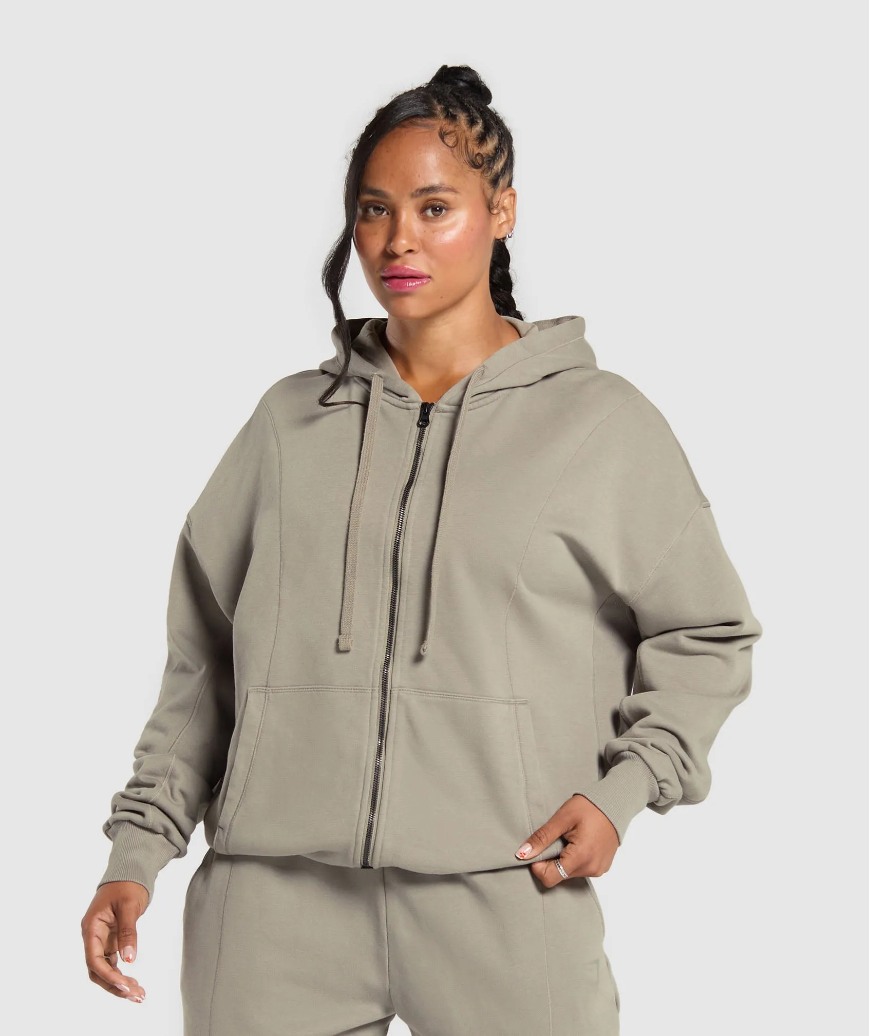 Gymshark Power Oversized Zip Hoodie - Linen Brown sold by Gymshark