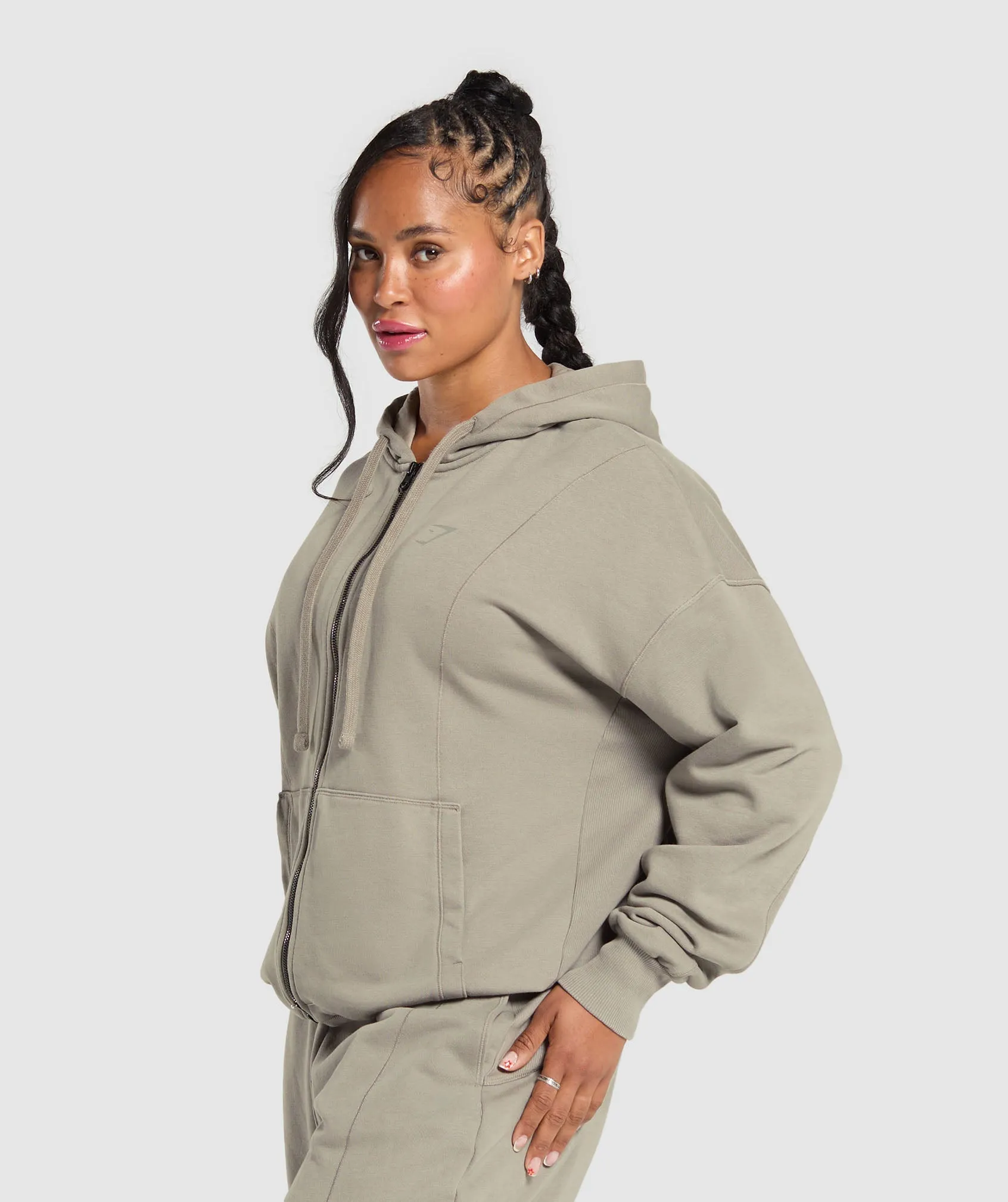 Gymshark Power Oversized Zip Hoodie - Linen Brown sold by Gymshark product image thumbnail 3