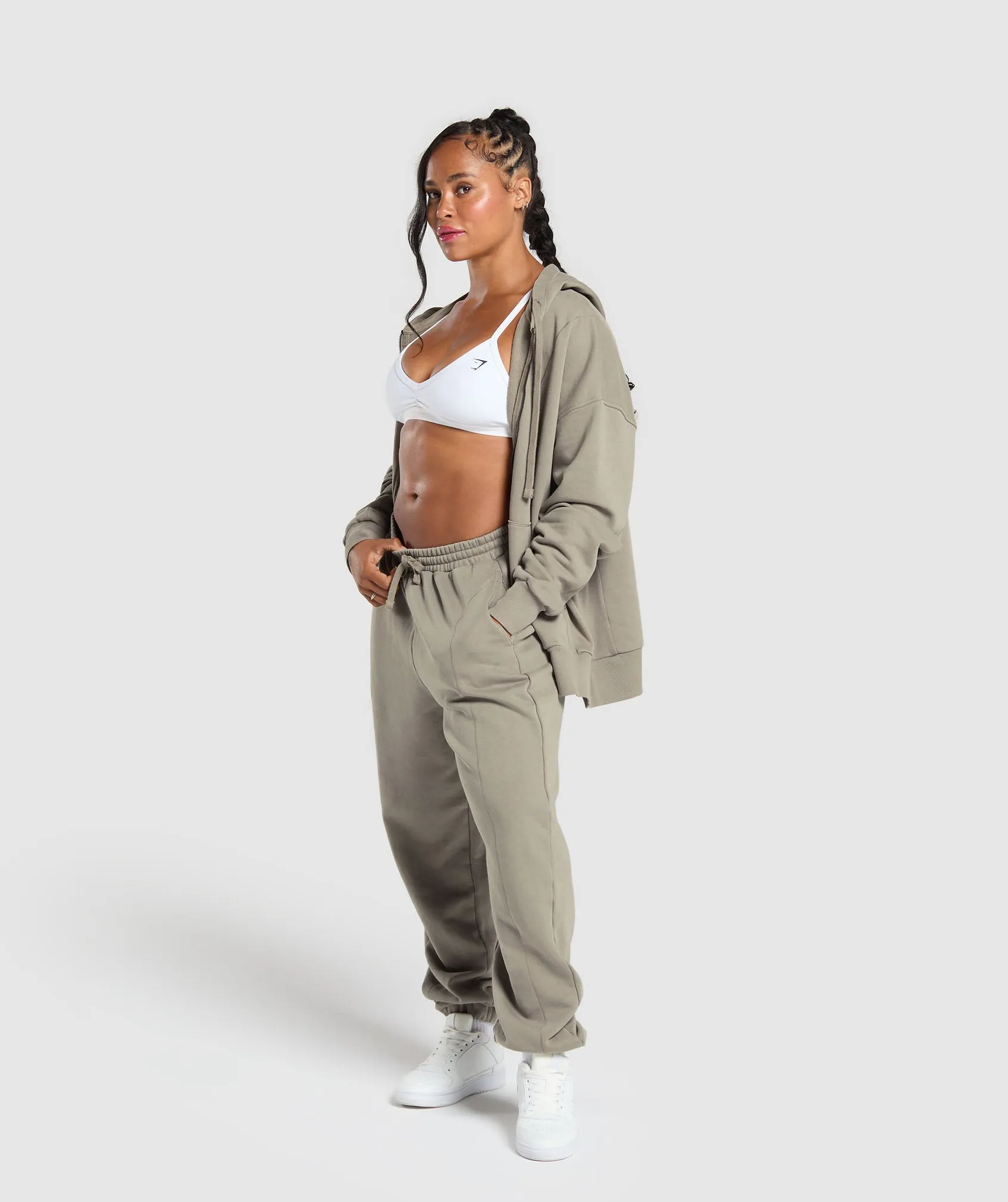 Gymshark Power Oversized Zip Hoodie - Linen Brown sold by Gymshark product image thumbnail 4