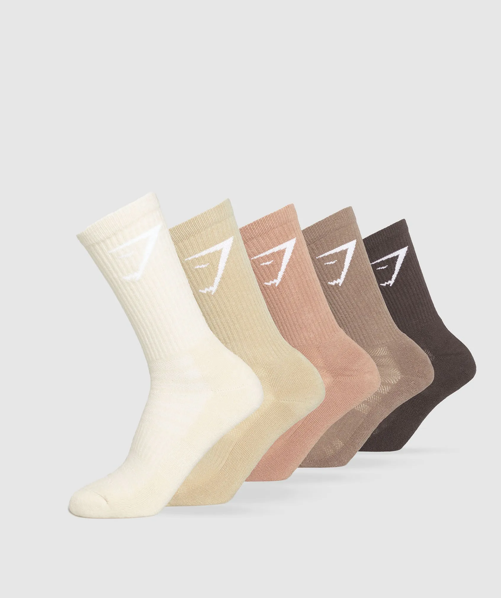 Gymshark Crew Socks 5pk - Deep Brown/Soul Brown/Autumn Brown/White/Beige sold by Gymshark