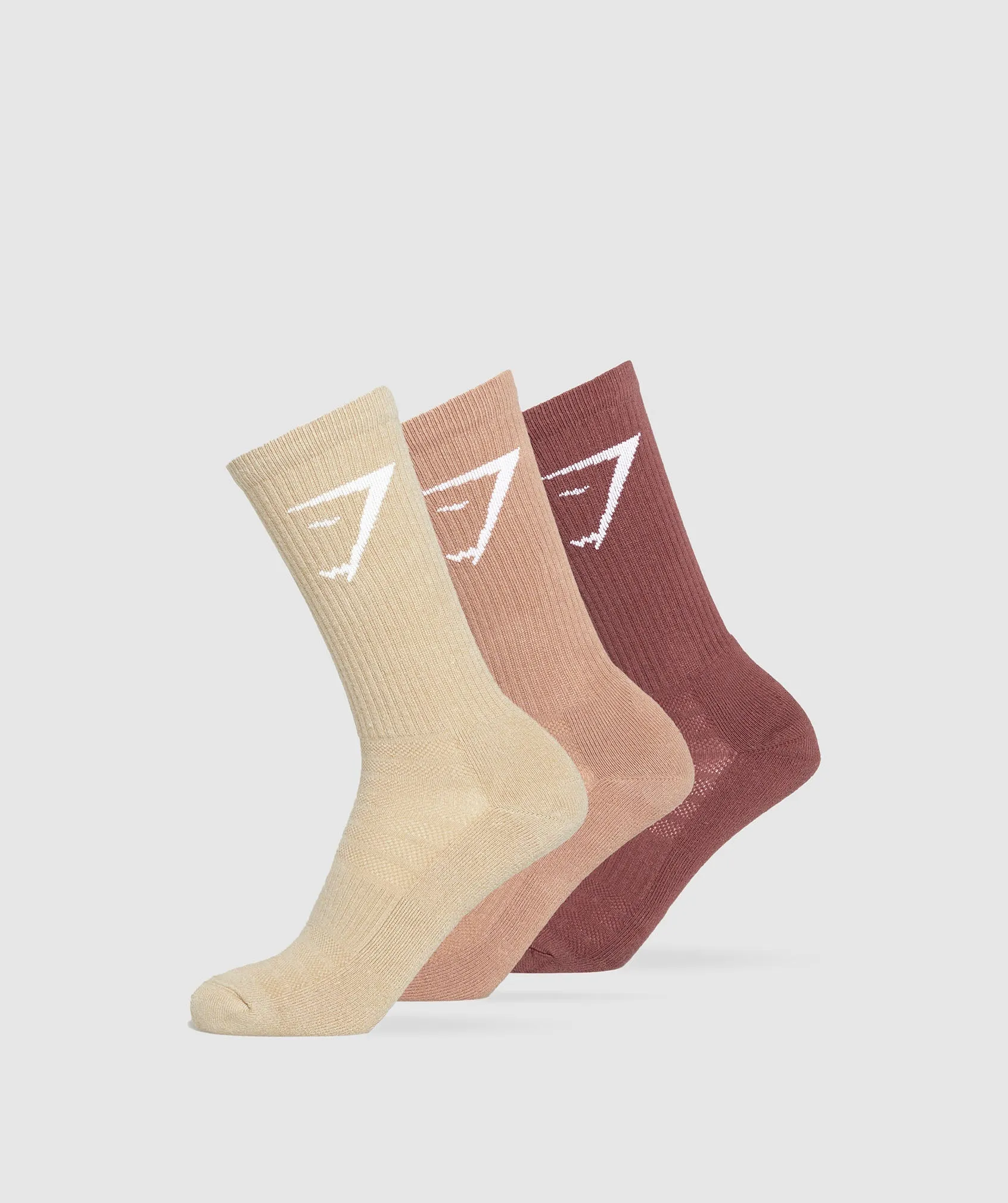 Gymshark Crew Socks 3pk - Burgundy Brown/Autumn Brown/Vanilla Beige sold by Gymshark