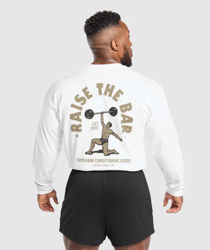 Gymshark Raise The Bar Long Sleeve T-Shirt - White sold by Gymshark