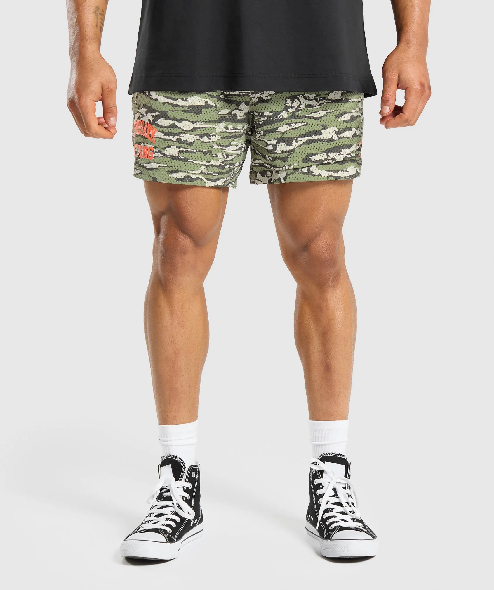Gymshark Printed Lifting Mesh 5" Shorts - Natural Sage Green sold by Gymshark