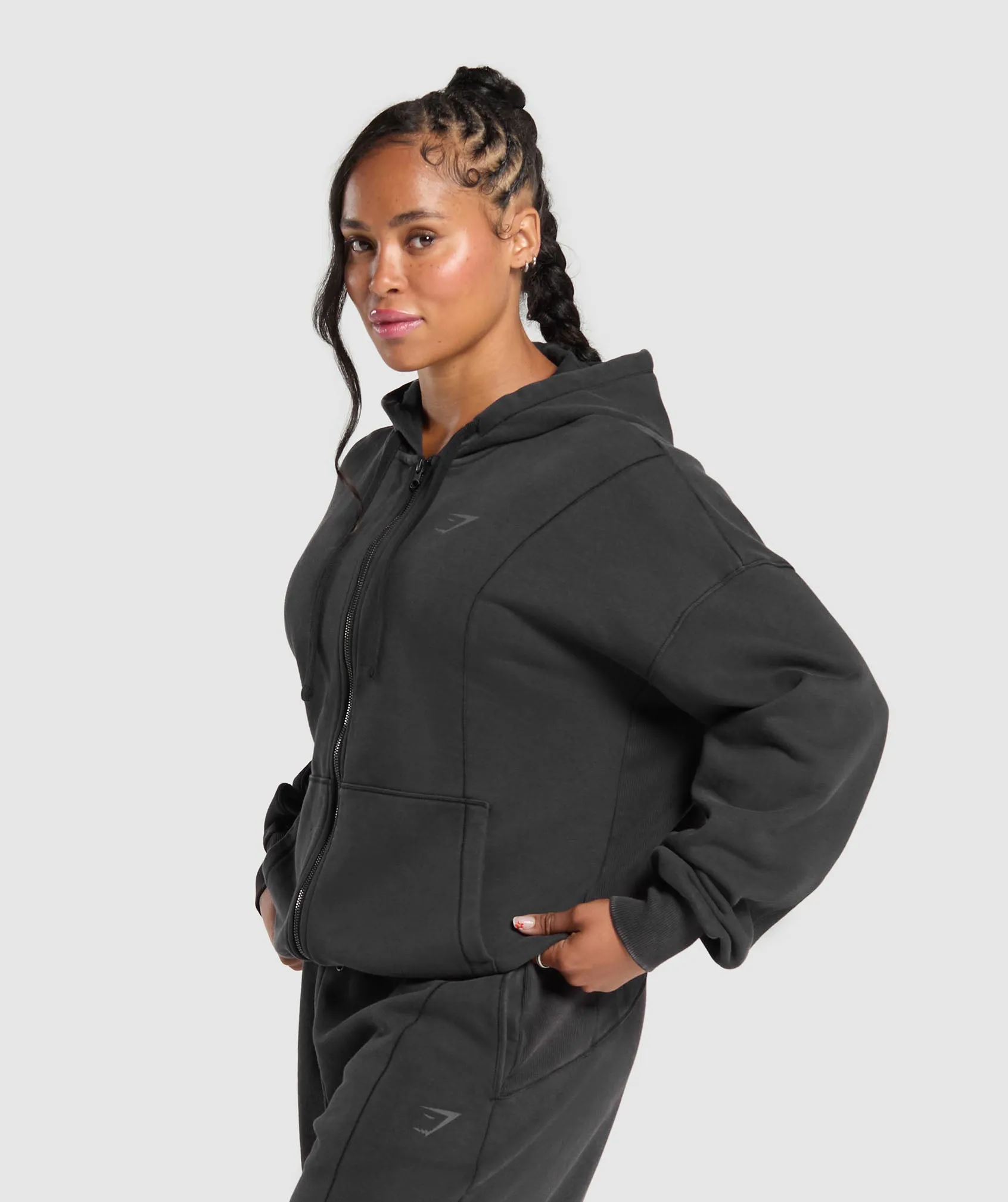 Gymshark Power Oversized Zip Hoodie - Black sold by Gymshark product image thumbnail 3