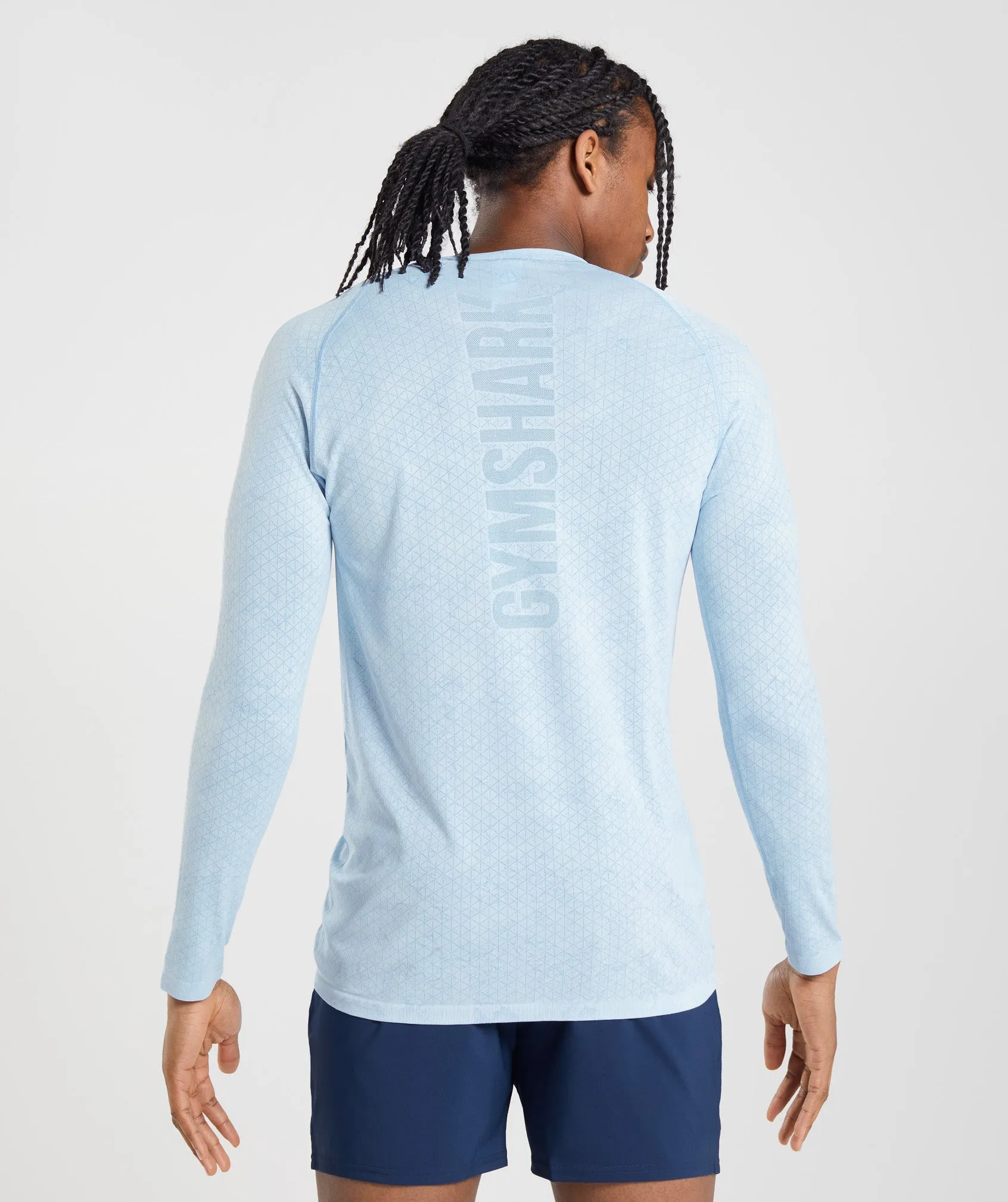 Gymshark Geo Seamless Long Sleeve T-Shirt - White/Moonstone Blue sold by Gymshark product image thumbnail 2