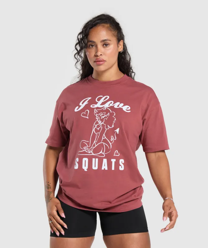 Gymshark I Love Squats Graphic Oversized Tee - Soft Berry sold by Gymshark