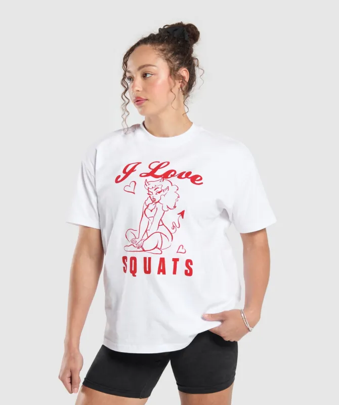 Gymshark I Love Squats Graphic Oversized Tee - White sold by Gymshark