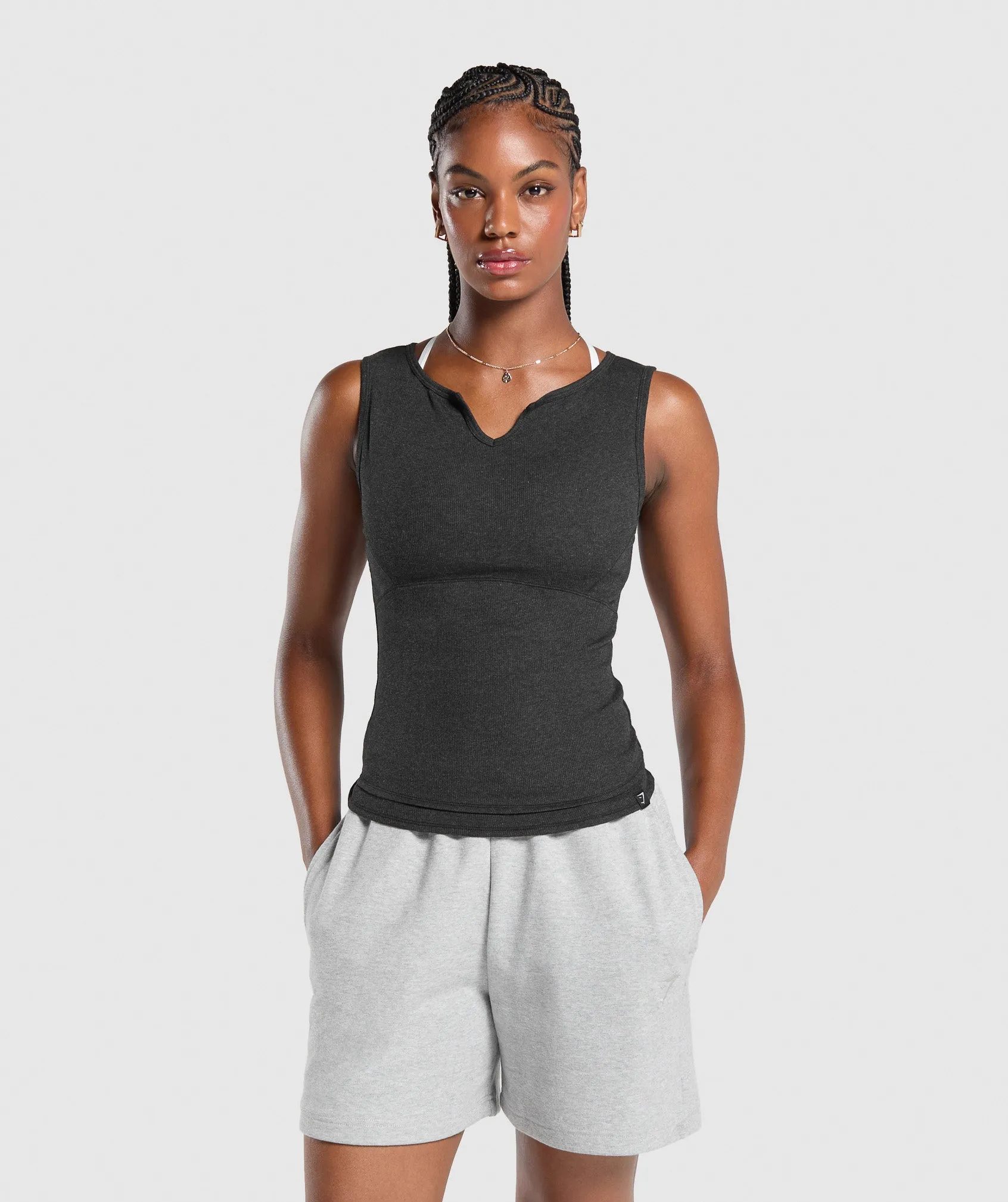 Gymshark Rest Day Rib Top - Black Marl sold by Gymshark