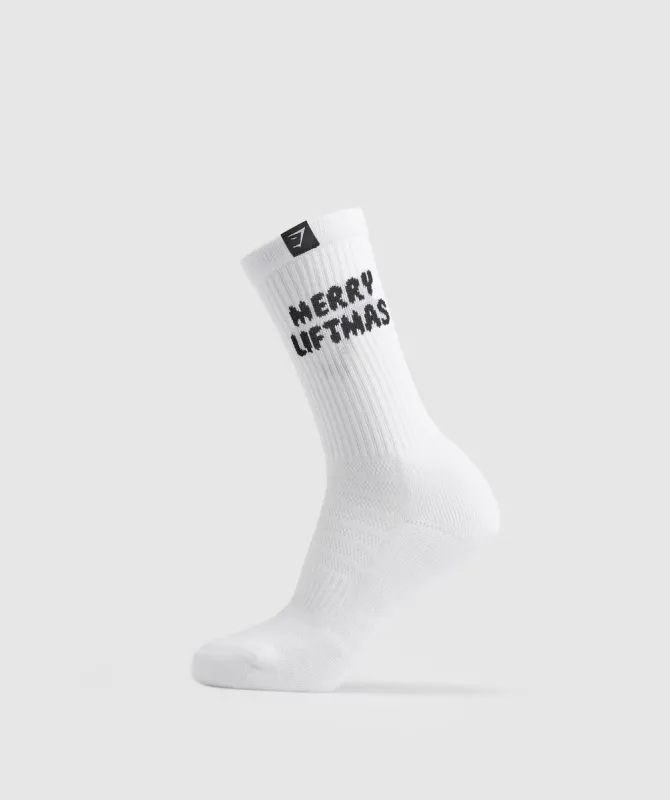 Gymshark Liftmas Single Crew Sock - White sold by Gymshark