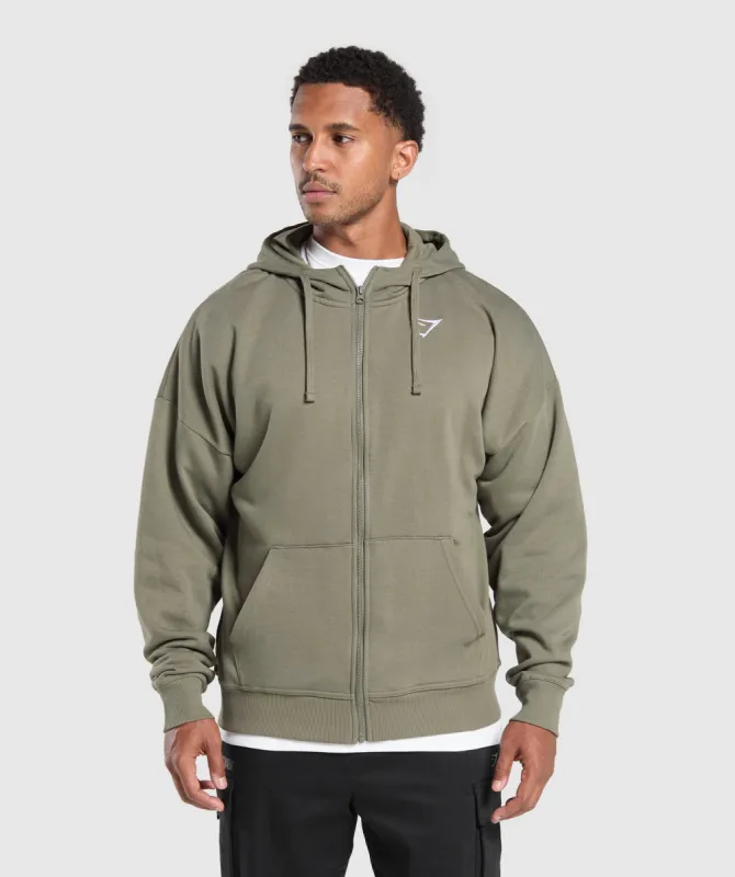 Gymshark Crest Oversized Zip Up Hoodie - Base Green sold by Gymshark