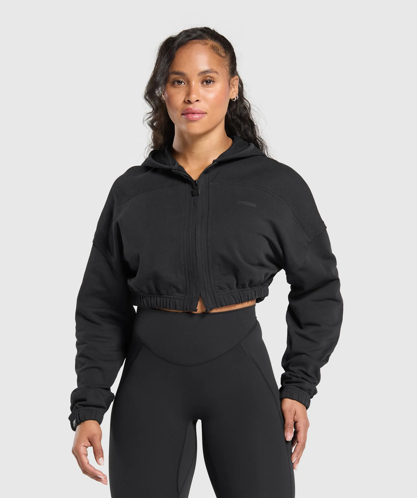 Gymshark Superset Crop Zip Hoodie - Black sold by Gymshark