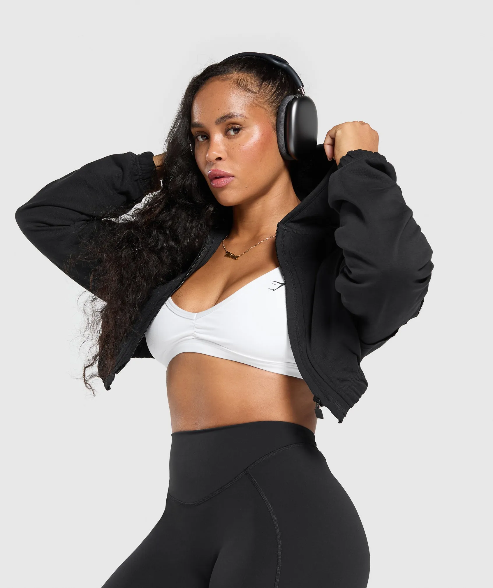 Gymshark Superset Crop Zip Hoodie - Black sold by Gymshark product image thumbnail 5
