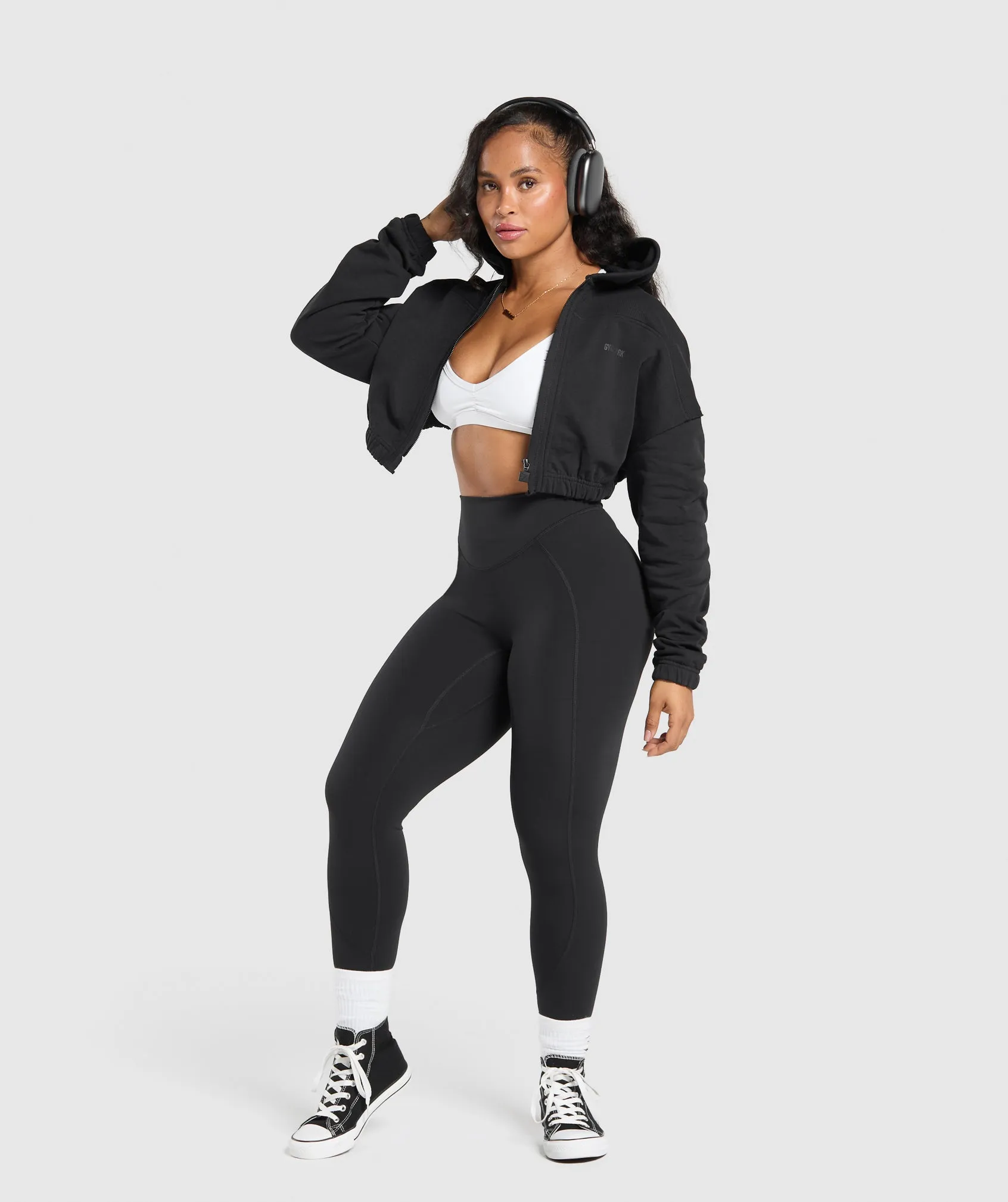 Gymshark Superset Crop Zip Hoodie - Black sold by Gymshark product image thumbnail 4