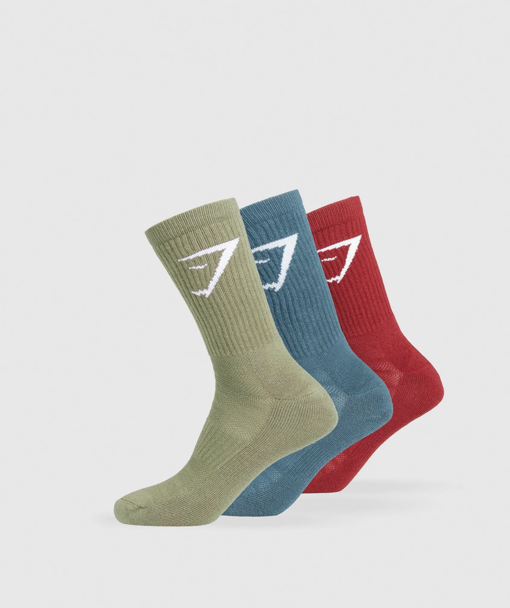 Gymshark Crew Socks 3pk - Utility Green/Cargo Blue/Reps Red sold by Gymshark