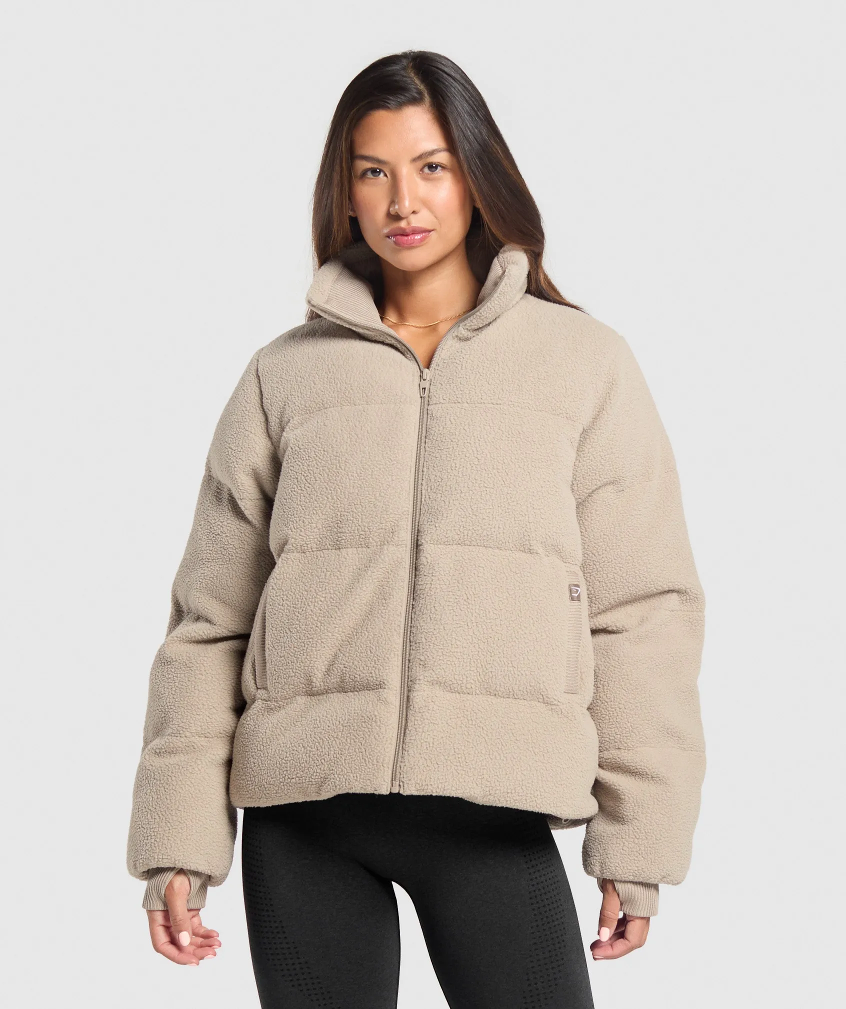 Gymshark Sherpa Puffer Jacket - Sand Brown sold by Gymshark
