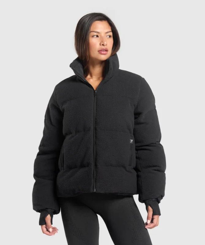 Gymshark Sherpa Puffer Jacket - Black sold by Gymshark