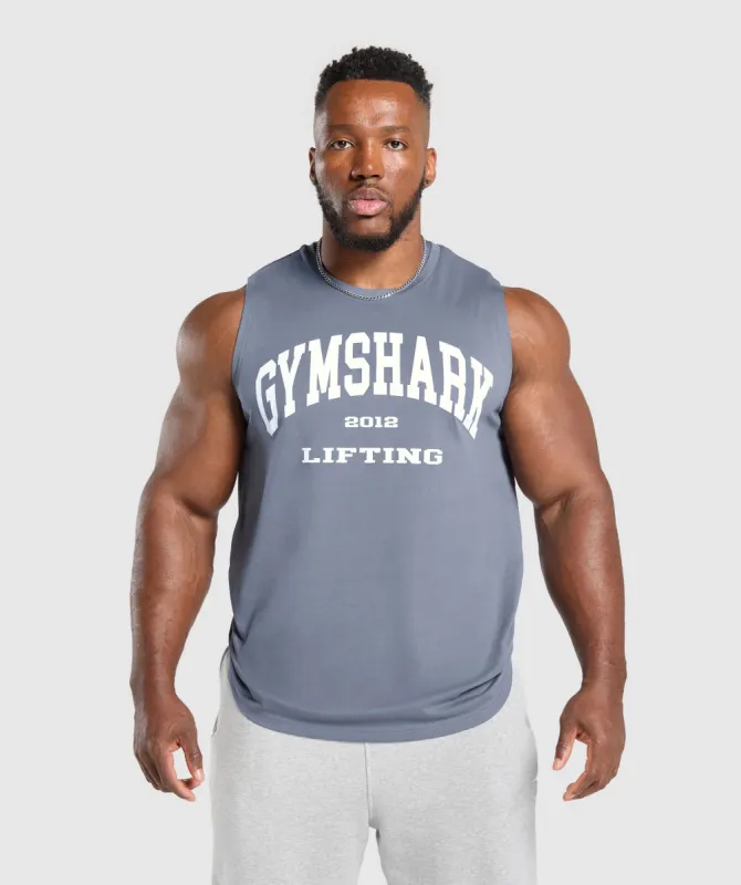 Gymshark 2012 Lifting Cut off Tank - Iron Blue sold by Gymshark