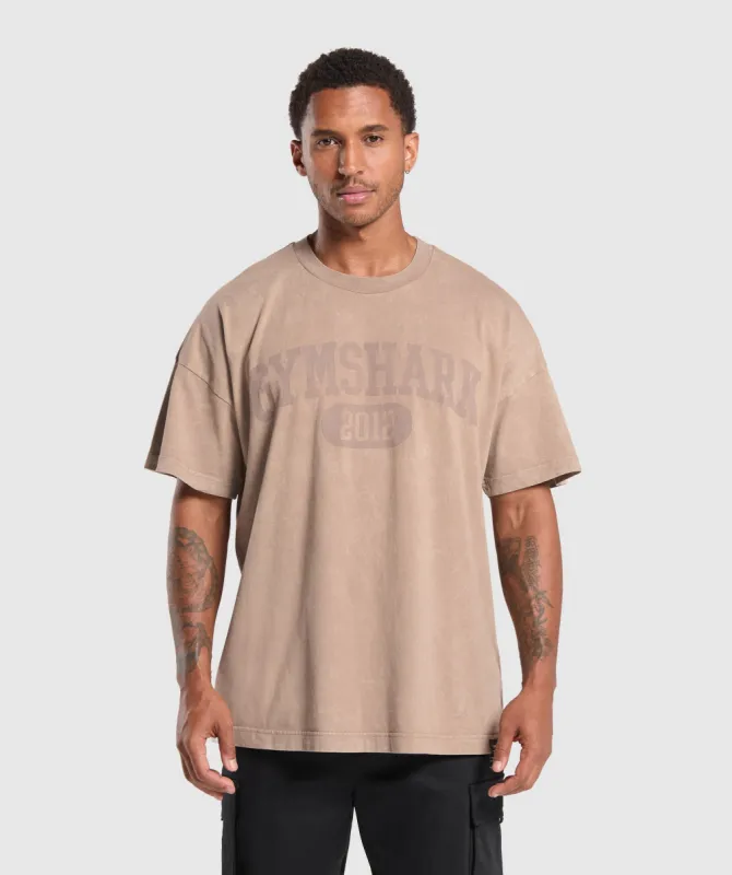 Gymshark Collegiate Shadow Washed T-Shirt - Stone Pink sold by Gymshark