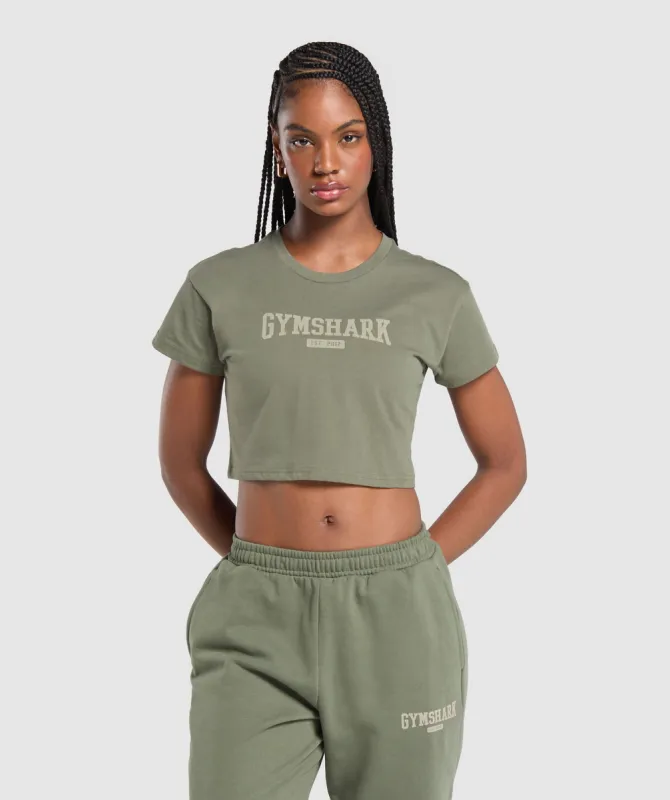 Gymshark Collegiate Lifestyle Crop Top - Base Green sold by Gymshark