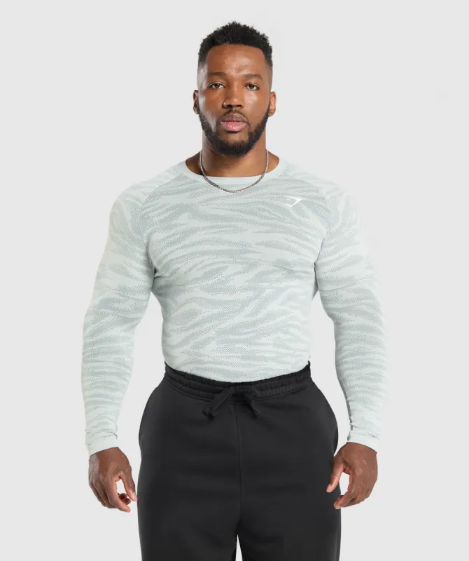 Gymshark Geo Animal Seamless Long Sleeve T-Shirt - Cool Blue/Cargo Blue sold by Gymshark