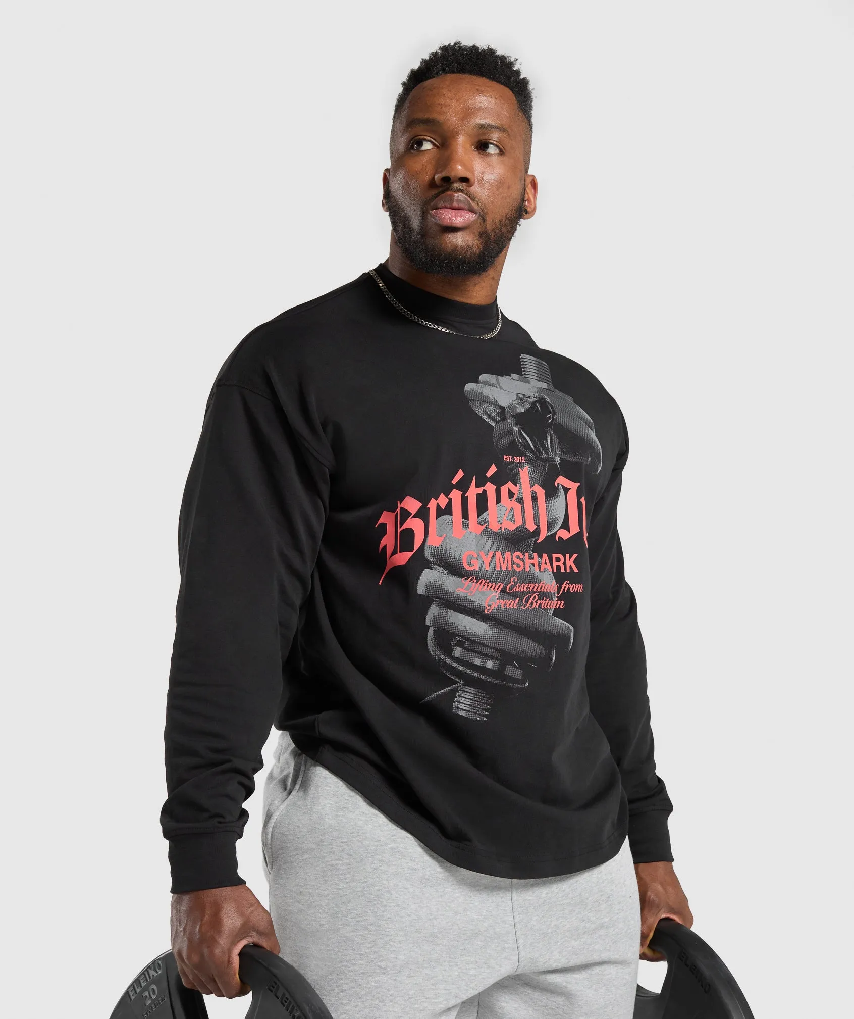 Gymshark British Iron Long Sleeve T-Shirt - Black sold by Gymshark product image thumbnail 4