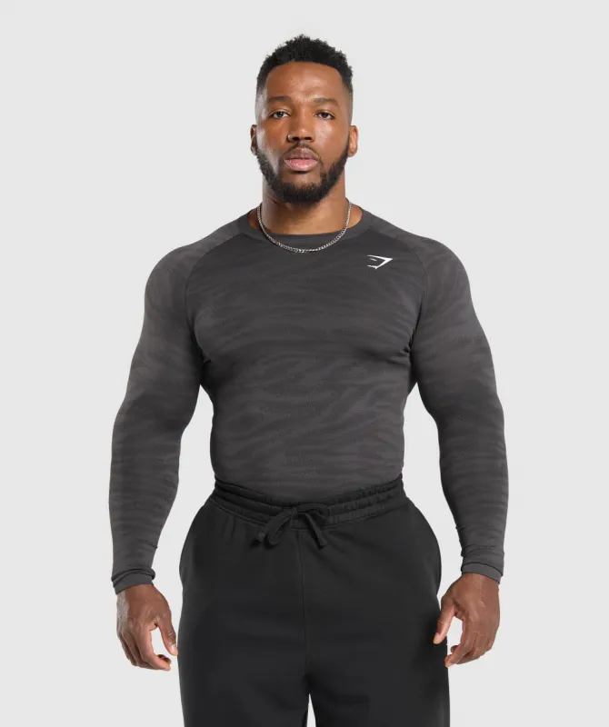 Gymshark Geo Animal Seamless Long Sleeve T-Shirt - Onyx Grey/Black sold by Gymshark