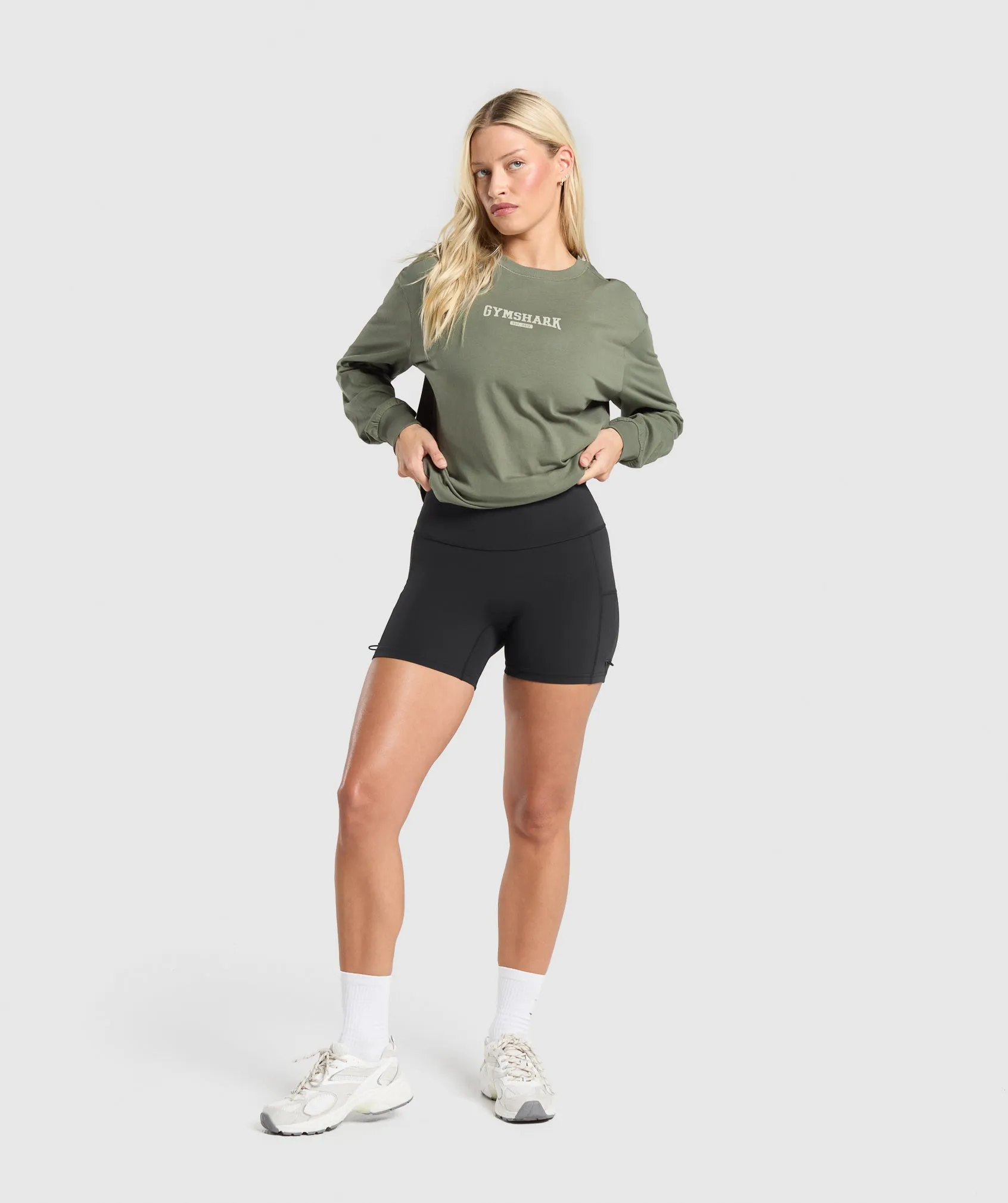 Gymshark Collegiate Lifestyle Long Sleeve Top - Base Green sold by Gymshark product image thumbnail 5