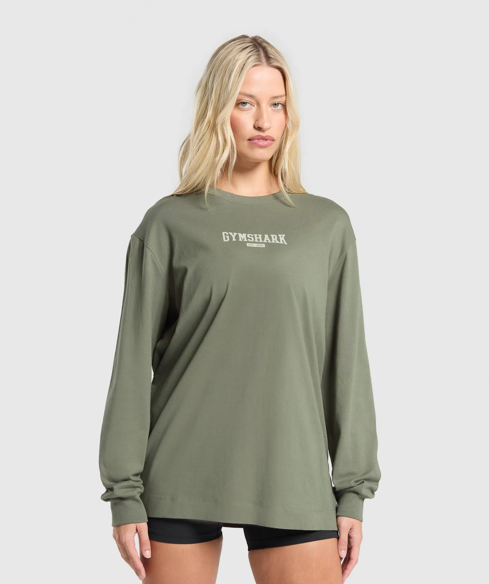 Gymshark Collegiate Lifestyle Long Sleeve Top - Base Green sold by Gymshark