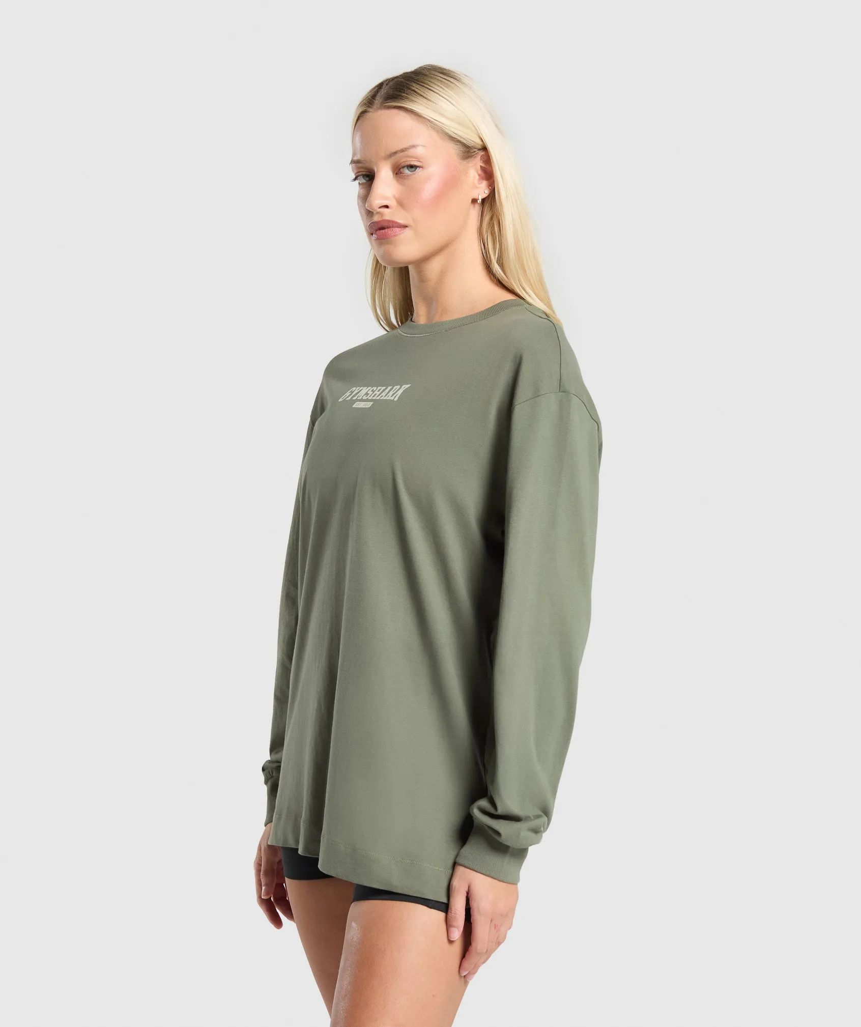 Gymshark Collegiate Lifestyle Long Sleeve Top - Base Green sold by Gymshark product image thumbnail 4