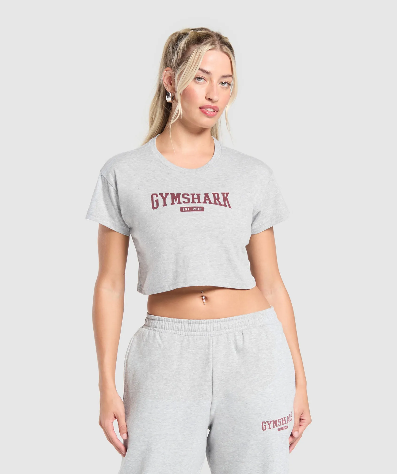 Gymshark Collegiate Lifestyle Crop Top - Light Grey Core Marl sold by Gymshark